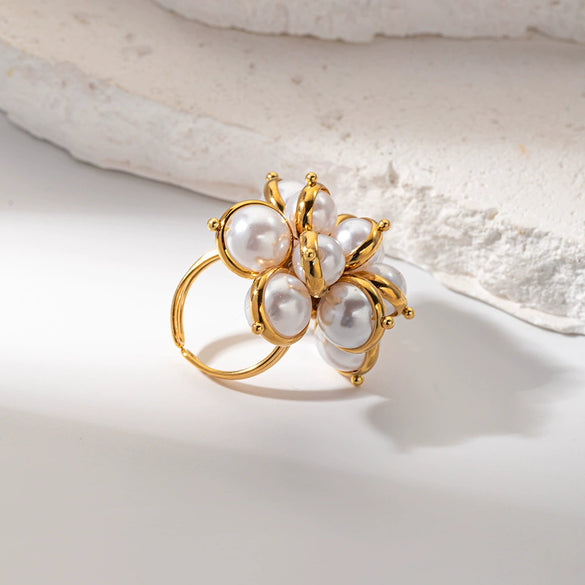 Women's Stainless Steel Pearl Stacking Personality Ring With Electroplating Design