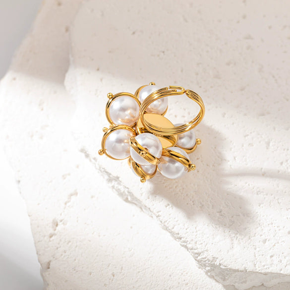 Women's Stainless Steel Pearl Stacking Personality Ring With Electroplating Design