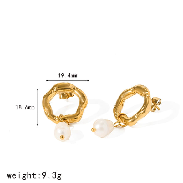 Women's Stainless Steel Pearl Stud And Irregular Hoop Earrings With Pvd Real Gold Plating Geometric Versatile Light Luxury Style