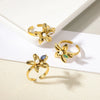 Women's Stainless Steel Pearl Zircon Geometric Exaggerated Open Flower Ring Electroplated