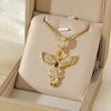 Women's Stainless Steel Phoenix Wings Pendant Necklace With Mixed Gemstone Setting And Electroplating Box Chain