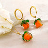 Women's Stainless Steel Pumpkin Pendant Necklace And Earrings Jewelry Set Sweet Simple Fruit Style Electroplated O Chain Accessory Set