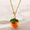 Women's Stainless Steel Pumpkin Pendant Necklace And Earrings Jewelry Set Sweet Simple Fruit Style Electroplated O Chain Accessory Set