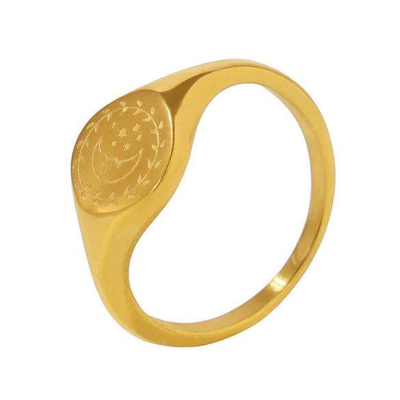 Women's 316L Stainless Steel Pvd Plated Light Luxury Geometric Ring With Stars And Moon Pattern