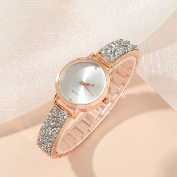 Women's Stainless Steel Quartz Watch With Round Dial And Spiral Crown Leisure Style