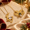 Women's Stainless Steel Reindeer Heart Pendant Necklace With Pvd Vacuum Gold Plating And Lobster Clasp Gift Box
