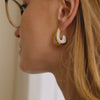 Women's Stainless Steel Resin Cshaped Hoop Earrings With Geometric Design And Electroplated Finish