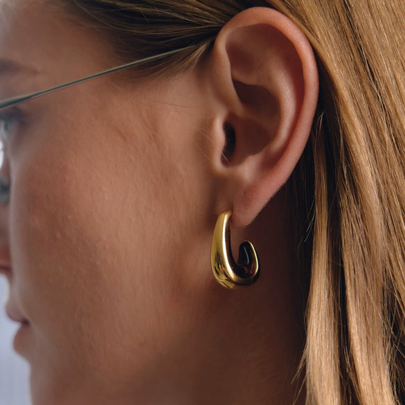 Women's Stainless Steel Resin Cshaped Hoop Earrings With Geometric Design And Electroplated Finish