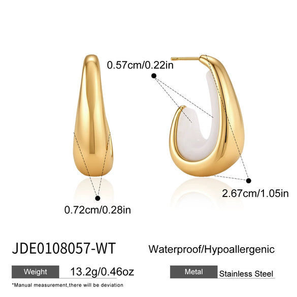 Women's Stainless Steel Resin Cshaped Hoop Earrings With Geometric Design And Electroplated Finish