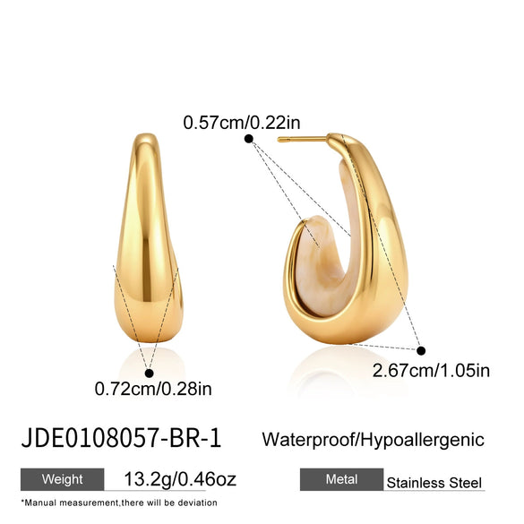 Women's Stainless Steel Resin Cshaped Hoop Earrings With Geometric Design And Electroplated Finish