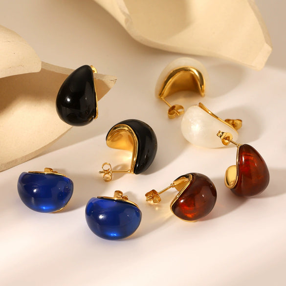 Women's Stainless Steel Resin Dropshaped Electroplated Minimalist Earrings