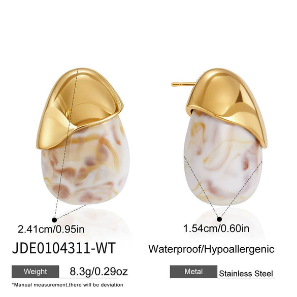 Women's Stainless Steel Resin Geometric Water Drop Stud Earrings With Titanium Steel Posts And Vacuum Gold Plated Finish