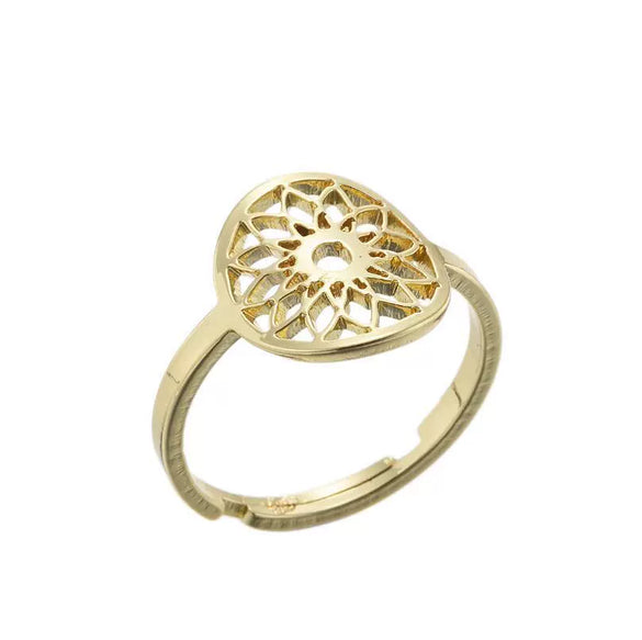 Women's Stainless Steel Retro Mandala Floral Geometric Open Ring With Electroplated Finish