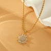 Women's Stainless Steel Rice Bead Sunflower Natural Geometric Inlay Electroplated Clavicle Necklace