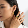 Women's Stainless Steel Ring And Earring Set With 18K Vacuum Plating And Simple Geometric Design