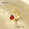 Women's Stainless Steel Ring Light Luxury Opening Adjustable Heart Shape Doublelayer Diamond Inlaid Zircon Electroplated