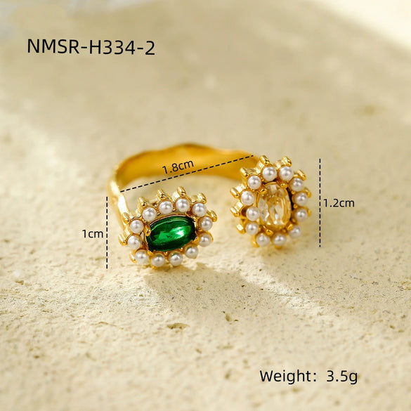Women's Stainless Steel Ring Light Luxury Opening Adjustable Heart Shape Doublelayer Diamond Inlaid Zircon Electroplated