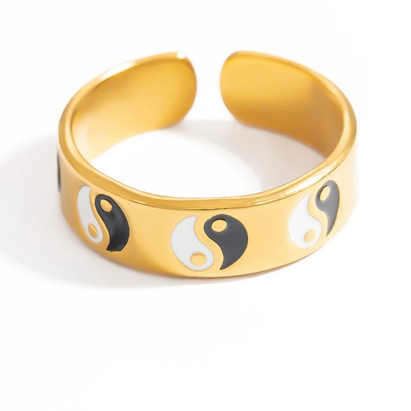 Women's Stainless Steel Ring Oildropping Asymmetrical 18K Goldplated With Letters Numbers Text Geometric Animal Zodiac Shapes