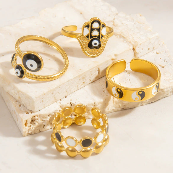 Women's Stainless Steel Ring Oildropping Asymmetrical 18K Goldplated With Letters Numbers Text Geometric Animal Zodiac Shapes