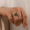 Women's Stainless Steel Ring Set With Precious Stones Geometric Sunflower Green Natural Stone Adjustable