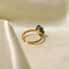 Women's Stainless Steel Ring Set With Precious Stones Geometric Sunflower Green Natural Stone Adjustable