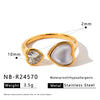 Women's Stainless Steel Ring With Cat's Eye Stone Heart Design Zircon Inlay And 18K Vacuum Electroplated Finish