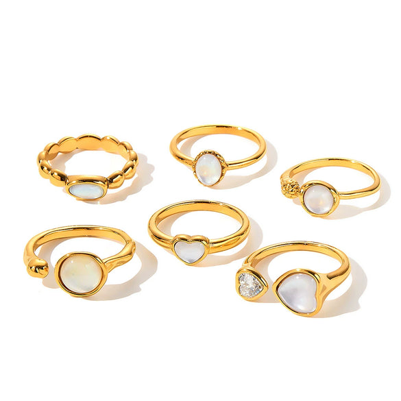 Women's Stainless Steel Ring With Cat's Eye Stone Heart Design Zircon Inlay And 18K Vacuum Electroplated Finish