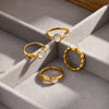 Women's Stainless Steel Ring With Cat's Eye Stone Heart Design Zircon Inlay And 18K Vacuum Electroplated Finish