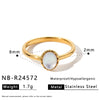 Women's Stainless Steel Ring With Cat's Eye Stone Heart Design Zircon Inlay And 18K Vacuum Electroplated Finish