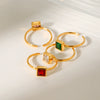Women's Stainless Steel Ring With Geometric Pattern Inlaid Square Zircon 18K Gold Plated