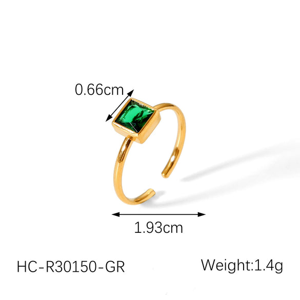 Women's Stainless Steel Ring With Geometric Pattern Inlaid Square Zircon 18K Gold Plated