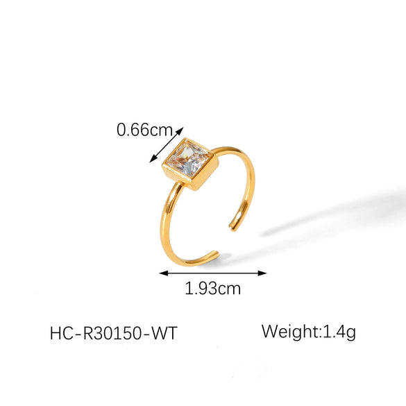 Women's Stainless Steel Ring With Geometric Pattern Inlaid Square Zircon 18K Gold Plated