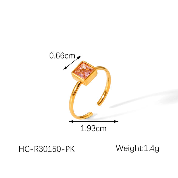 Women's Stainless Steel Ring With Geometric Pattern Inlaid Square Zircon 18K Gold Plated