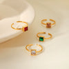 Women's Stainless Steel Ring With Geometric Pattern Inlaid Square Zircon 18K Gold Plated