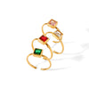 Women's Stainless Steel Ring With Geometric Pattern Inlaid Square Zircon 18K Gold Plated