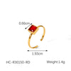 Women's Stainless Steel Ring With Geometric Pattern Inlaid Square Zircon 18K Gold Plated