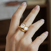 Women's Stainless Steel Ring With Irregular Hammered Texture And Geometric Design Pvd Vacuum Gold Plated Hypoallergenic Jewelry