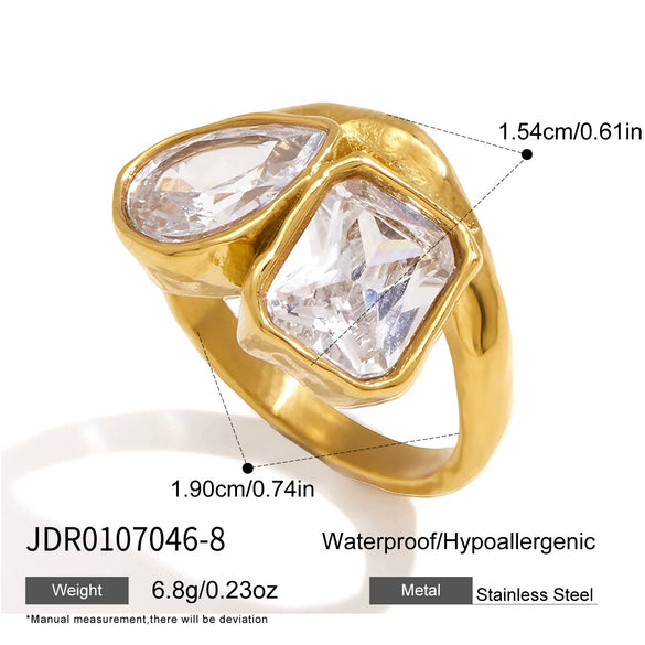 Women's Stainless Steel Ring With Irregular Hammered Texture And Geometric Design Pvd Vacuum Gold Plated Hypoallergenic Jewelry