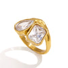 Women's Stainless Steel Ring With Irregular Hammered Texture And Geometric Design Pvd Vacuum Gold Plated Hypoallergenic Jewelry