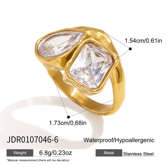 Women's Stainless Steel Ring With Irregular Hammered Texture And Geometric Design Pvd Vacuum Gold Plated Hypoallergenic Jewelry