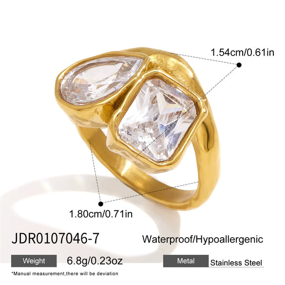 Women's Stainless Steel Ring With Irregular Hammered Texture And Geometric Design Pvd Vacuum Gold Plated Hypoallergenic Jewelry