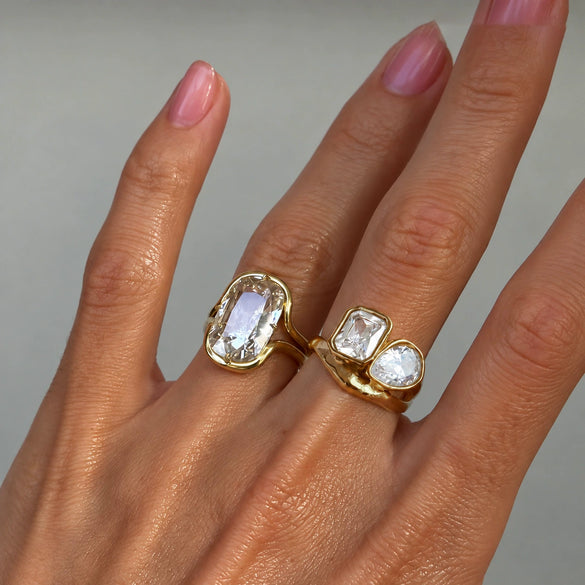 Women's Stainless Steel Ring With Irregular Hammered Texture And Geometric Design Pvd Vacuum Gold Plated Hypoallergenic Jewelry