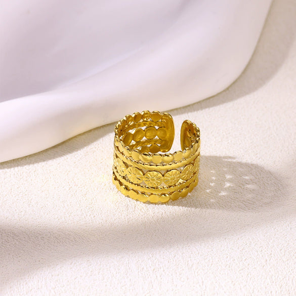Women's Stainless Steel Ring With 18K Gold Electroplating Turquoise Inlaid Devil's Eye Flower Heart Geometric Design