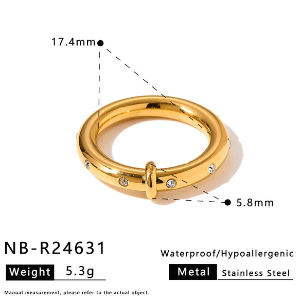 Women's Stainless Steel Ring With 18K Gold Vacuum Plating Square Drop Geometric Design And Zircon Rhinestone Inlay