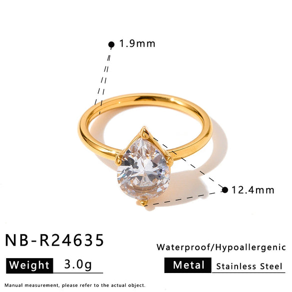 Women's Stainless Steel Ring With 18K Gold Vacuum Plating Square Drop Geometric Design And Zircon Rhinestone Inlay