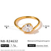 Women's Stainless Steel Ring With 18K Gold Vacuum Plating Square Drop Geometric Design And Zircon Rhinestone Inlay