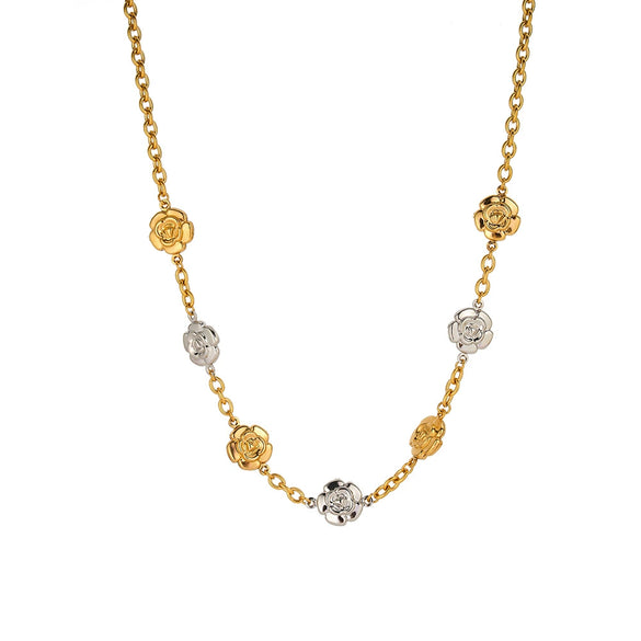 Women's Stainless Steel Rose Flower Geometric Necklace With 18K Vacuum Plating And Regular Chain Simple Versatile Fashion Jewelry