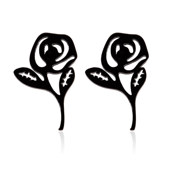 Women's Stainless Steel Rose Flower Stud Earrings With Electroplated Finish And Simple Floral Design