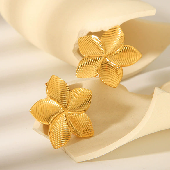 Women's Stainless Steel Rotating Blade Earrings With Geometric And Flower Patterns Electroplated
