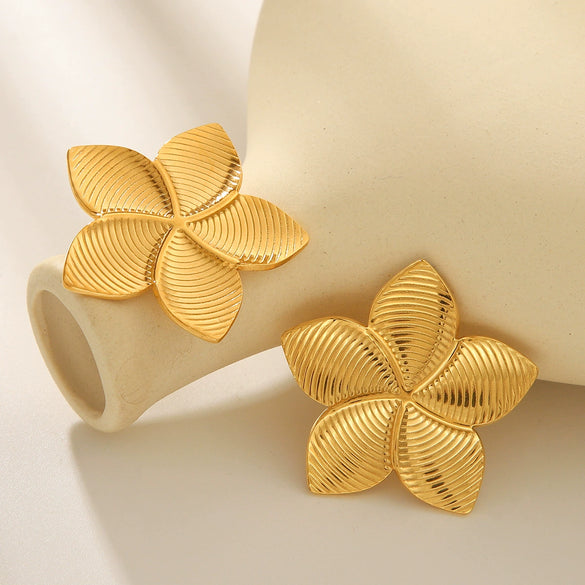 Women's Stainless Steel Rotating Blade Earrings With Geometric And Flower Patterns Electroplated